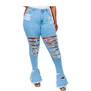 Plus SizeLight Denim Flare Distressed Jeans